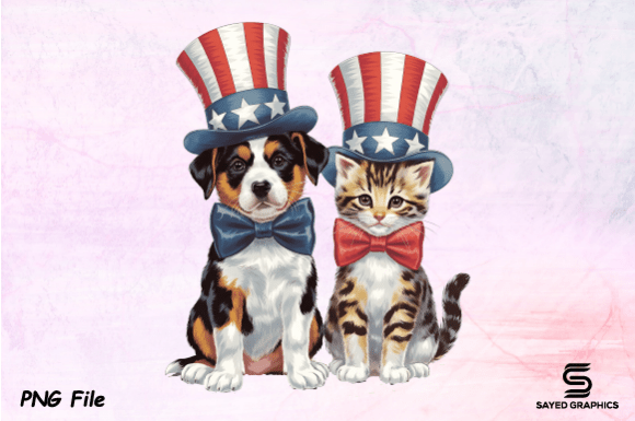 Celebrate with Retro Charm: 4th of July Vintage Dog Cat PNG Design
