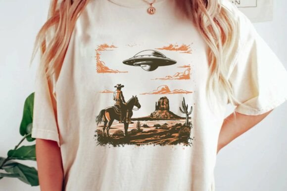 Retro Sci-Fi Meets the Wild West: The Ultimate Cowboy UFO Sublimation Design