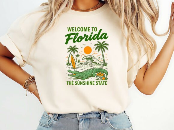 Welcome to Florida Summer T-Shirt Design: Sunshine State Retro Beach PNG